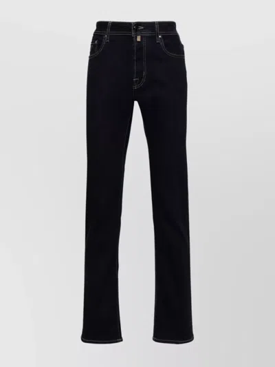 JACOB COHEN SLIM CUT COTTON BLEND TROUSERS WITH CONTRAST STITCHING