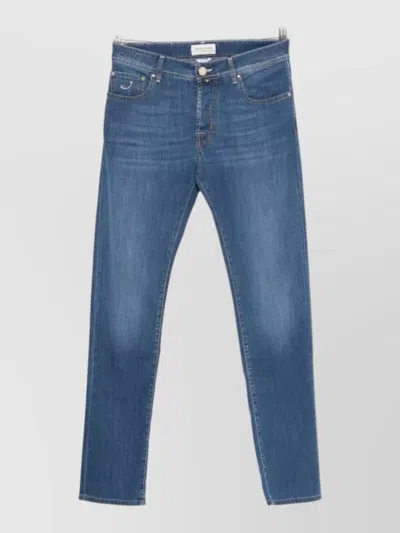 Jacob Cohen Slim Denim Jeans Faded Effect Stitching In Blue
