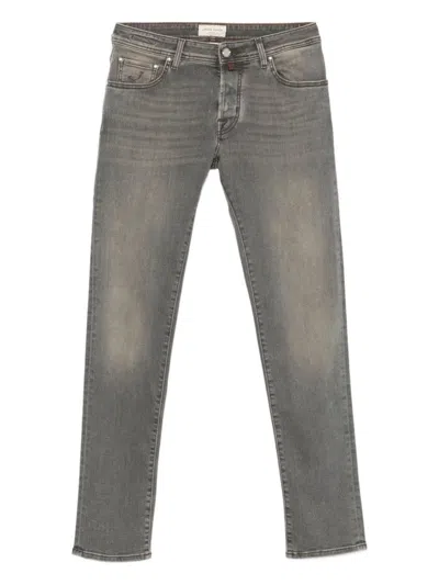 JACOB COHEN SLIM FIT CASUAL TROUSERS WITH FADED GREY WASH AND CURVED STITCH DETAIL