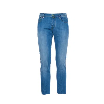 Jacob Cohen Slim-fit Denim Jeans With Green Leather Accents And Accessories In Blue