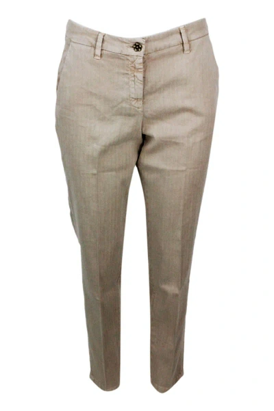 JACOB COHEN SLIM REGULAR FIT NAVY TROUSERS IN SOFT STRETCH COTTON HERRINGBONE PATTERN WITH AMERICA POCKETS CHINO