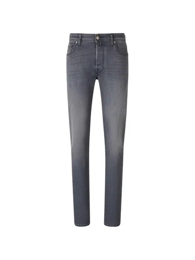 Jacob Cohen Slim-fit Jeans With Signature Logo Patch And Faded Wash In Gray