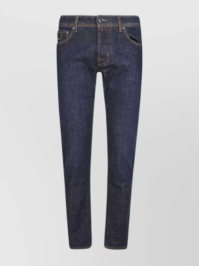 Jacob Cohen Stitched Embroidered Denim Trousers In Blue