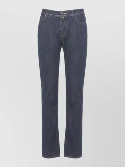 Jacob Cohen Straight Cut Denim Jeans Handkerchief Detail In Blue