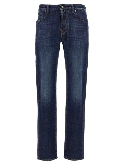 Jacob Cohen Straight Cut Stretch Cotton Jeans In Blue