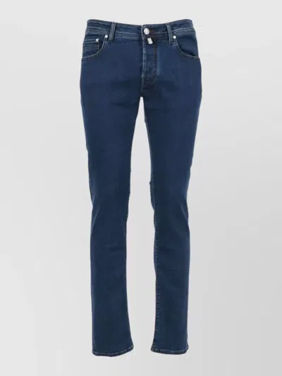 Jacob Cohen Straight Leg Trousers Belt Loops Five Pockets In Blue