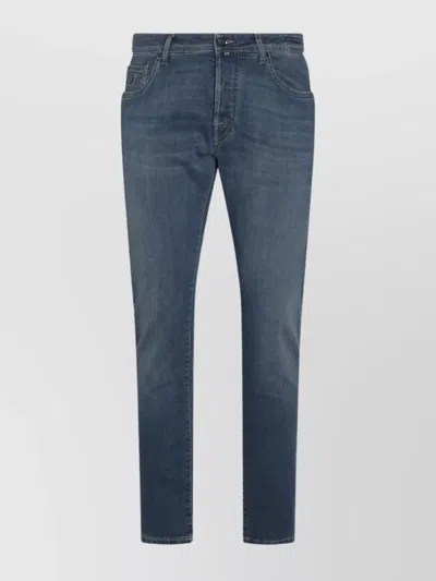 Jacob Cohen Straight Trousers With Belt Loops And Contrast Stitching In Blue