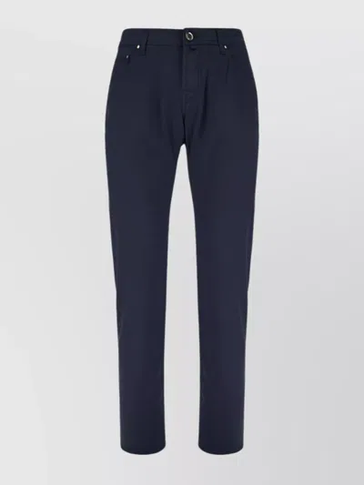 Jacob Cohen Stretch Cotton Blend Pants With Embroidered Detail In Blue