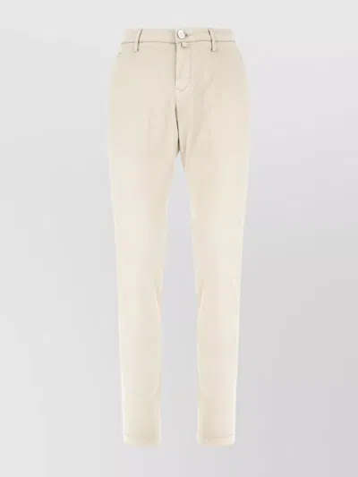 Jacob Cohen Stretch Cotton Blend Trousers With Pockets And Belt Loops In Neutral