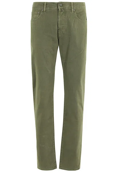 Jacob Cohen Stretch Gabardine Trousers With Elegant Detailing In Green