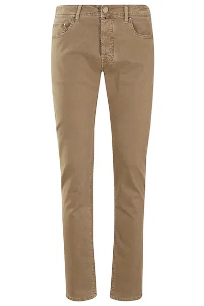 Jacob Cohen Stretch Gabardine Trousers With Elegant Detailing In Biscotto