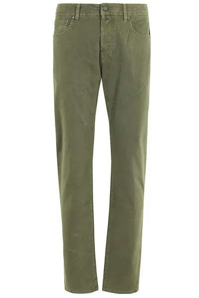 Jacob Cohen Stretch Gabardine Trousers With Elegant Detailing In Green