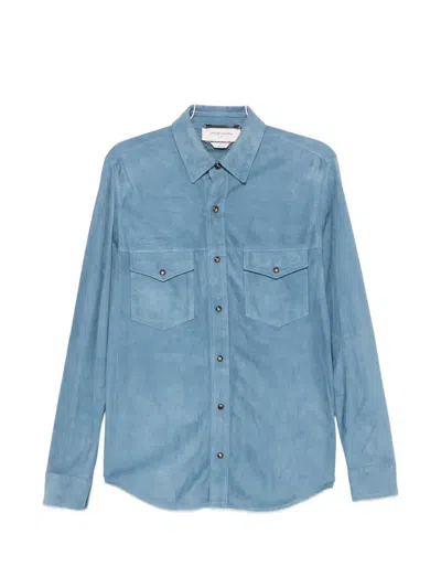 Jacob Cohen Suede Button-up Overshirt In Blue