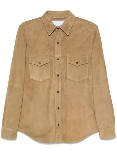 Jacob Cohen Suede Shirt Jacket In Braun