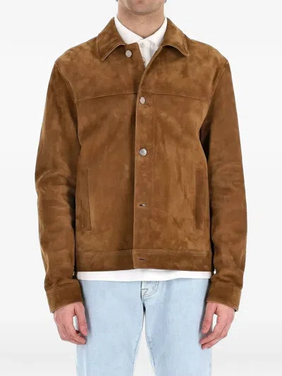 Jacob Cohen Suede Trucker Jacket In Brown