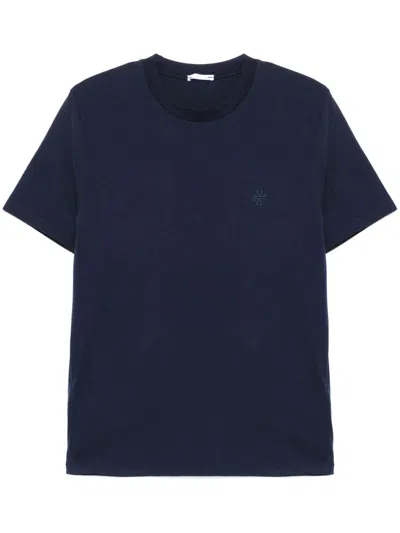 Jacob Cohen Minimalist Blue Cotton T-shirt With Subtle Embroidered Logo In Black