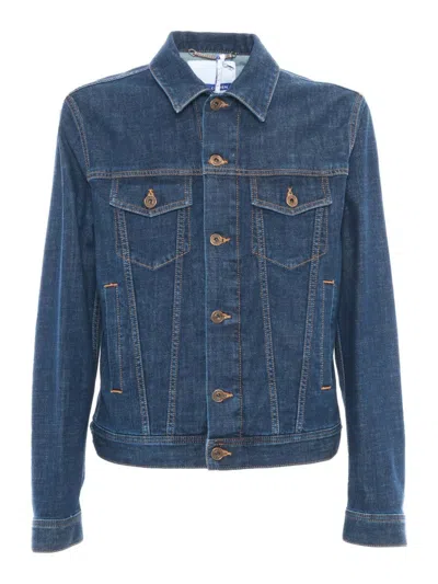 JACOB COHEN TAILORED BLUE DENIM TRUCKER JACKET WITH BRANDED PATCH