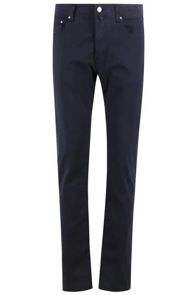 Jacob Cohen Tapered Navy Gabardine Stretch Pants In Blue