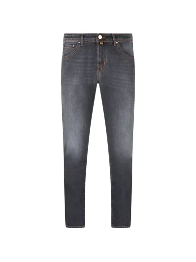 Jacob Cohen Topstitched Trousers In Black