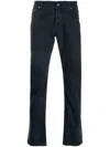 Jacob Cohen Scarf-detail Five-pocket Straight-leg Trousers In Blue