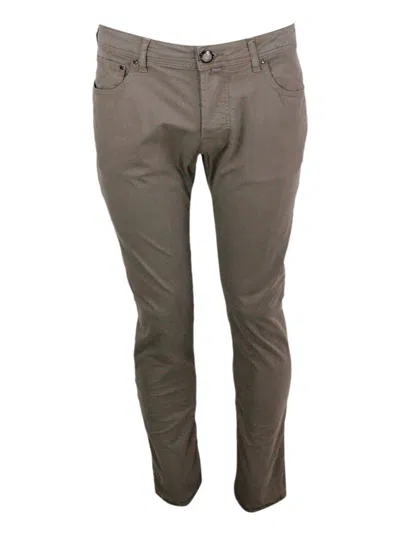 Jacob Cohen Bard J688 Luxury Edition Trousers In Soft Stretch Cotton With 5 Pockets With Closure Buttons And Lac In Beige