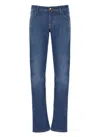 Jacob Cohen Trousers With Belt Loops And Contrast Stitching In Blue