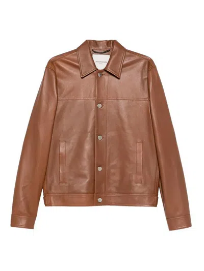 Jacob Cohen Button-fastening Leather Jacket In Brown