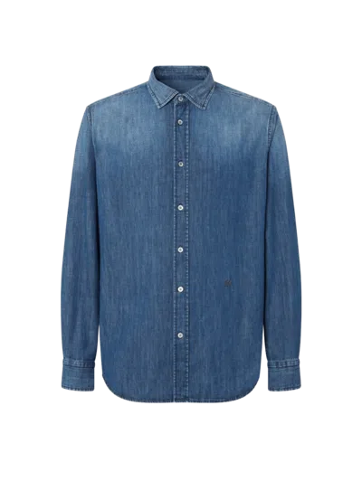 Jacob Cohen Classic Fit Stonewashed Denim Shirt For Men In Blue