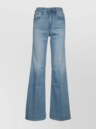 Jacob Cohen Wide Leg Denim Trousers With Contrast Stitching In Blue