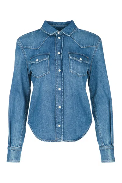 JACOB COHEN WOMEN DENIM REGULAR SOLID SHIRT, L LUXURY SHIRTS FOR WOMEN DARVEYS