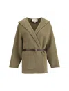 Jacob Cohen Hooded Wool Double-cloth Belted Pea Coat In Green