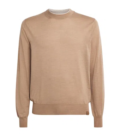 Jacob Cohen Wool-silk Contrast-neckline Sweater In Nude