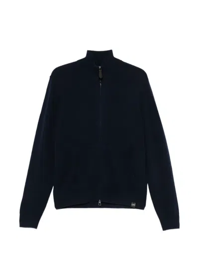 Jacob Cohen Zip-up High-neck Cardigan In Blue
