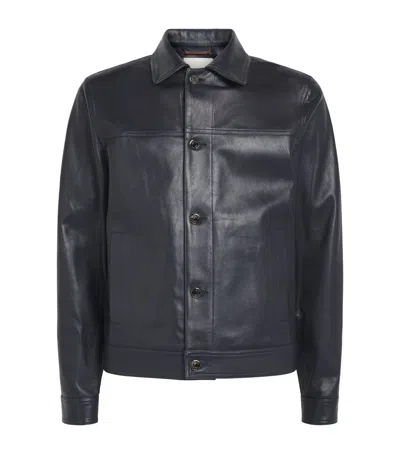 Jacob Cohen Jacob Cohën Leather Trucker Jacket In Navy