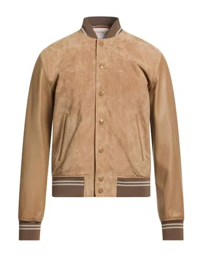 Jacob Cohёn Man Jacket Light Brown Size 36 Goat Skin, Lambskin, Polyester In Sand