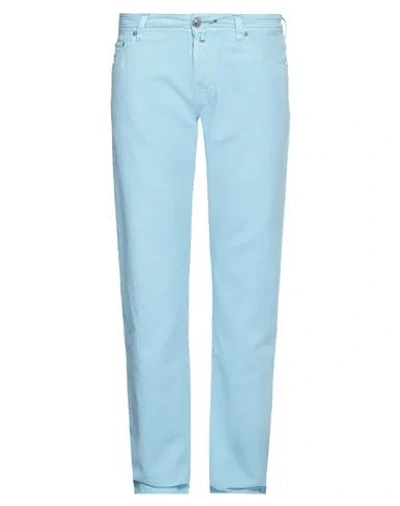 Jacob Cohёn Man Pants Sky Blue Size 37 Cotton, Linen