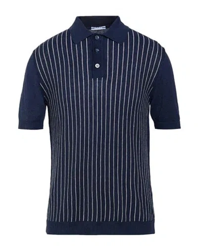 Jacob Cohёn Man Polo Shirt Navy Size L Linen, Cotton In Blue