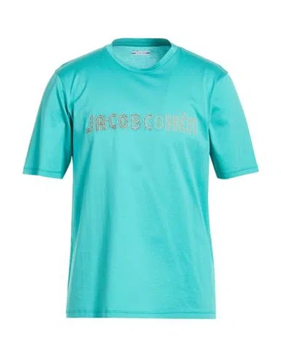Jacob Cohёn Man T-shirt Turquoise Size M Cotton In Blue
