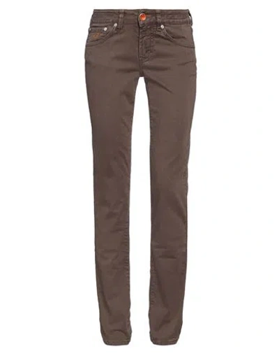 JACOB COHЁN JACOB COHЁN WOMAN PANTS BROWN SIZE 26 COTTON, ELASTANE