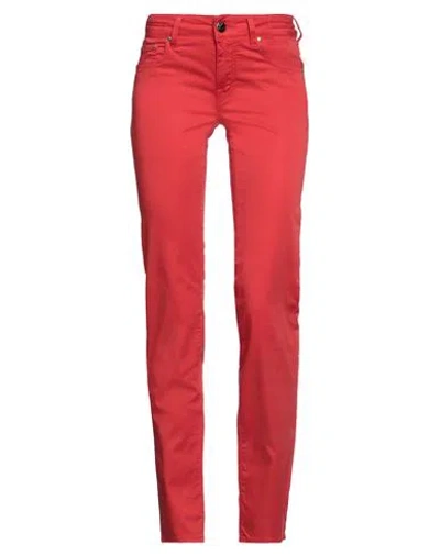 JACOB COHЁN JACOB COHЁN WOMAN PANTS RED SIZE 26 COTTON, ELASTANE