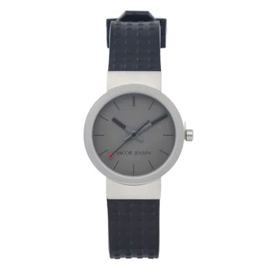 Pre-owned Jacob Jensen Design Jacob Jensen Clear Series 421 Gray Dial Titanium Black Rubber Women's Watch