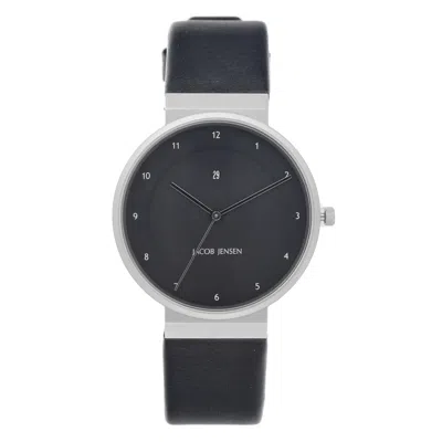 Pre-owned Jacob Jensen Design Jacob Jensen Dimension 860 Matte Black Dial Leather Swiss Quartz Men's Watch