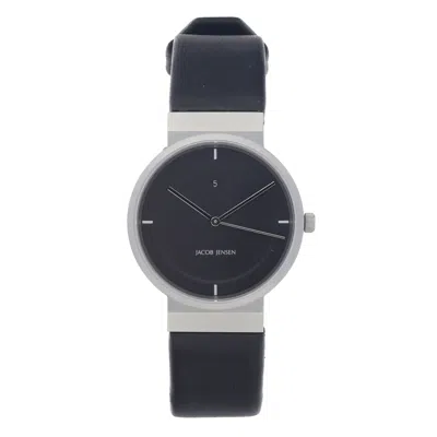 Pre-owned Jacob Jensen Design Jacob Jensen Dimension 890 Matte Black Dial Leather Swiss Quartz Women's Watch