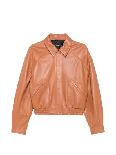 Jacob Lee Cropped Leather Jacket In Brown