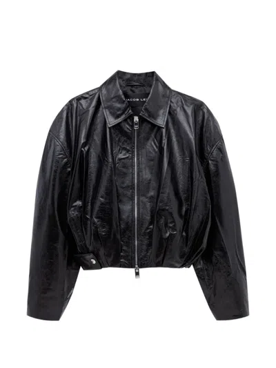 Jacob Lee Leather Bomber Jacket In Black