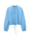 Jacob Lee Ruffled Button-front Blouse In Blue