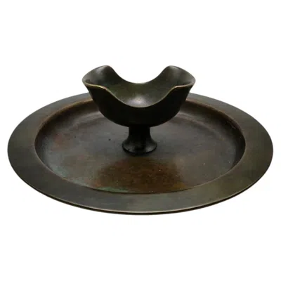 Pre-owned Jacob Ängman Swedish Art Deco Bronze Dish With Raised Bowl By Gab, 1930s In Gold