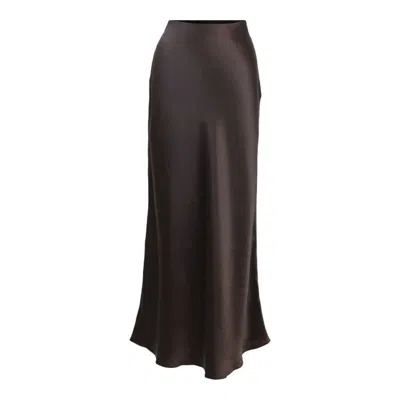 Jacoba Jane Classic Silk Satin Maxi Slip Skirt In Brown