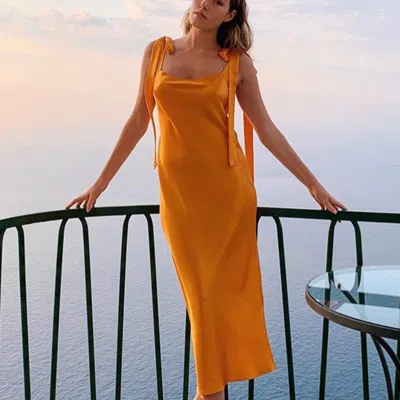 Jacoba Jane Ulyana Silk Satin Midi Dress In Orange