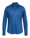 Jacopo C. Man Shirt Blue Size 17 Cotton, Elastane In Blue